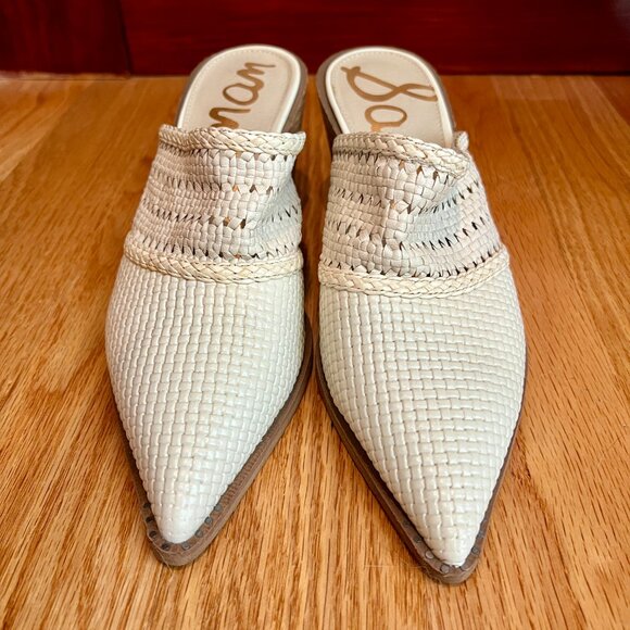 Sam Edelman Lilliana Slip-On Woven Leather Mules Cream Off-white Ivory Size 7.5 - Picture 2 of 7